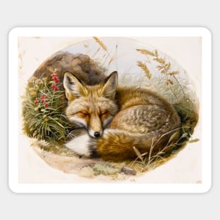 Fox Sleeping Vintage Illustration Sticker